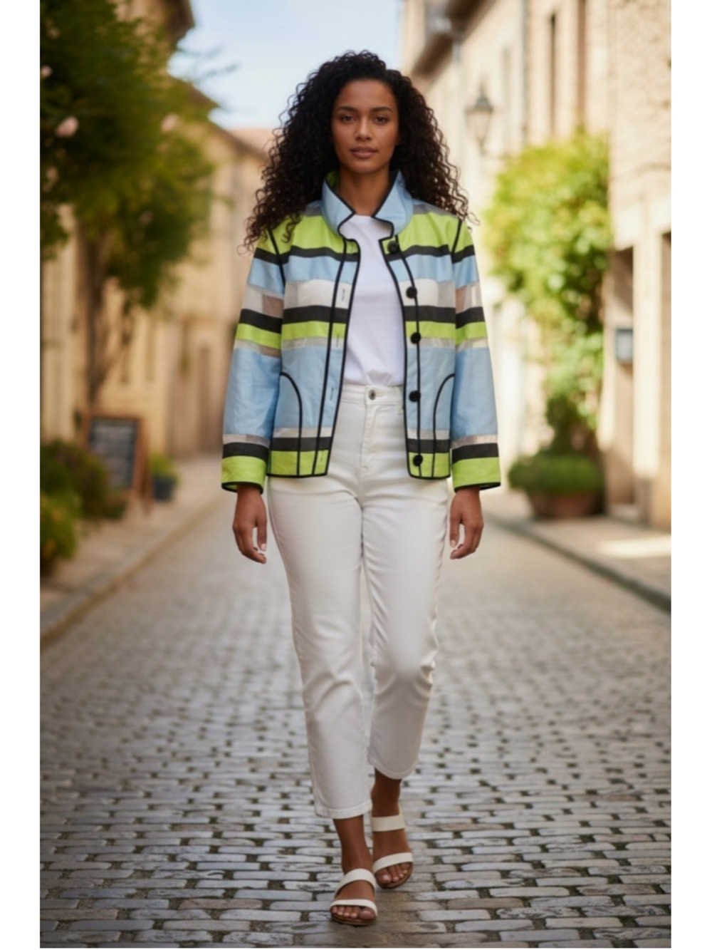 Women's Per Se Striped Jacket Size 10 Blue Green